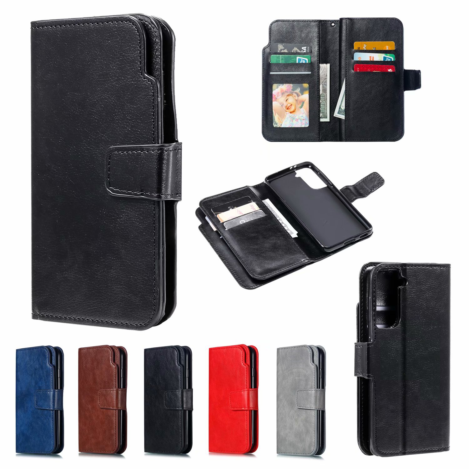 适用三星A54九卡钱包手机套S23 FE插卡翻盖皮套A15多卡保护套A55