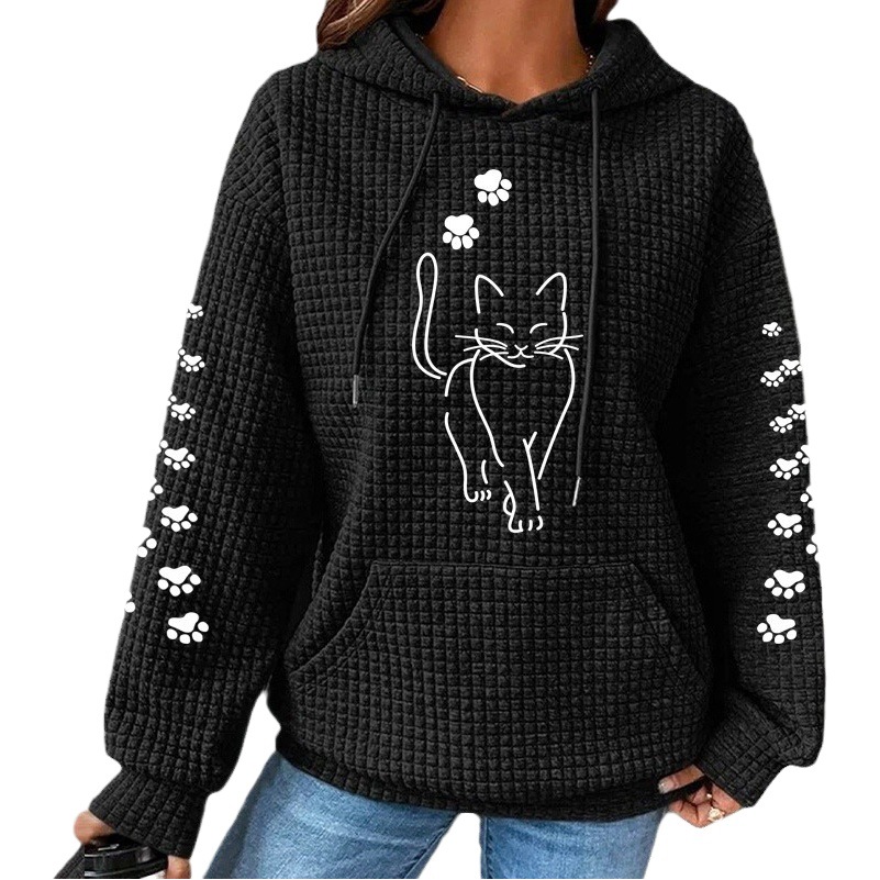 2023 Otoño e Invierno ropa de mujer nueva waffle con capucha de manga larga letra impresa suéter suelto europeo y americano transfronterizo tamaño europeo