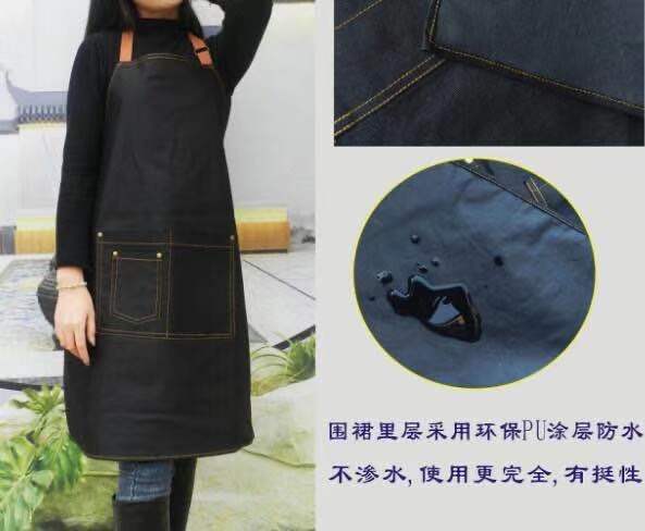 Amazon Denim delantal Halter azul denim moda estilo coreano adulto impermeable trabajo delantal impreso logo