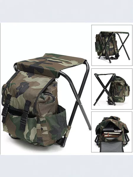 Camouflage Folding Stool Backpack Multifunctional Picnic Storage Bag Portable Hiking Bag Oxford Cloth Backpack Folding Chair