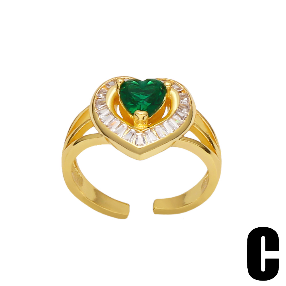 Fashion Heart Shape Copper Open Ring Plating Inlay Zircon Copper Rings