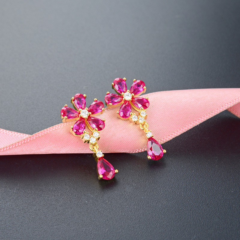 Corea del Sur Dongdaemun moda OL temperamento pendientes s925 diamantes de plata esterlina flores dulces pendientes cortos pendientes