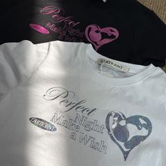 正規品在庫あり！韓国ニッチファッションブランドLartigentプリント右肩半袖Tシャツレディースラウンドネックトップス