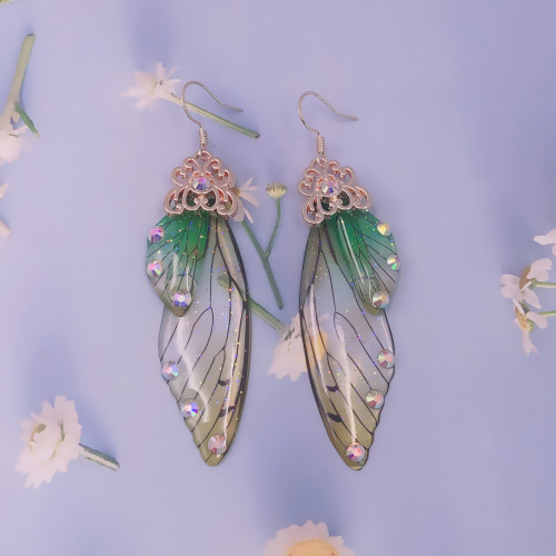 Korean style long butterfly wing bridal earrings for women, personalized fashionable animal earrings, simulated cicada wing earrings