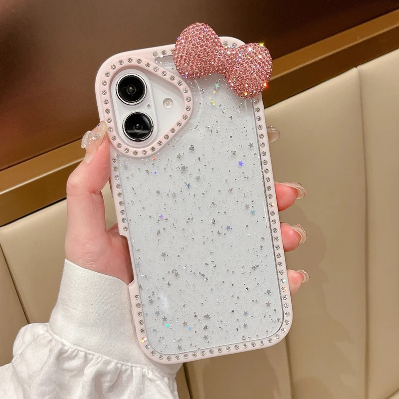 Sparkling Diamond Frame Bow Tie Case Suitable for iPhone 17 Pro Max, Compatible with Apple 15 Plus, Transparent 15 Sparkling Diamond Frame Bow Tie Case Suitable for iPhone 17 Pro Max, Compatible with Apple 15 Plus, Transparent 15
