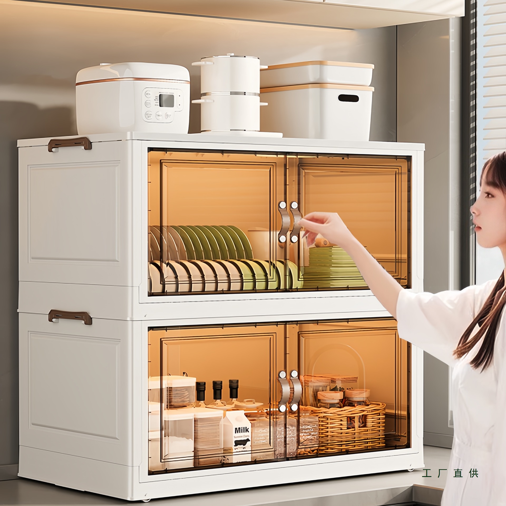 Kitchen Small Cupboard Household Multi-Layer Floor-Standing Storage Cabinet Tableware Bowls and Chopsticks Dishes Storage Rack Bowl Storage Cabinet