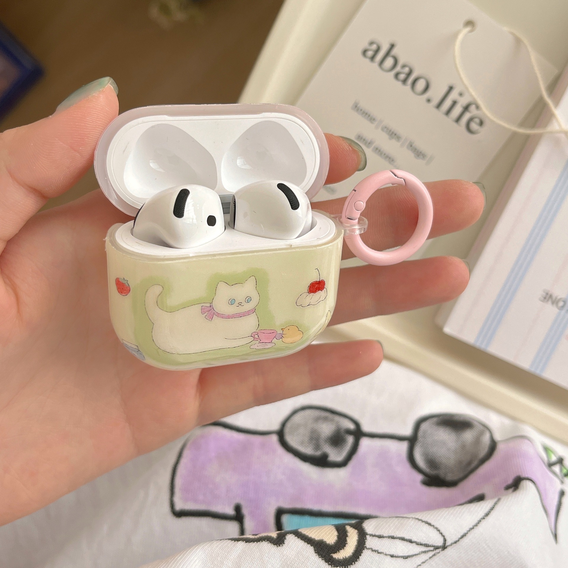 Picnic de nicho coreano Pink Cat para AirPods nueva funda para auriculares de 3/4 generación Pro2 dibujos animados 1/2 generación Pro girl