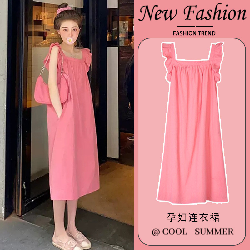 2024 Summer Dress Playful Princess Square Collar Han Fan Design Sense Small Fly Sleeve Age-reducing Pregnant Women dress Summer