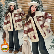 冬装新款女童格子夹棉加厚呢大衣外套2025韩版儿童洋气保暖外套潮
