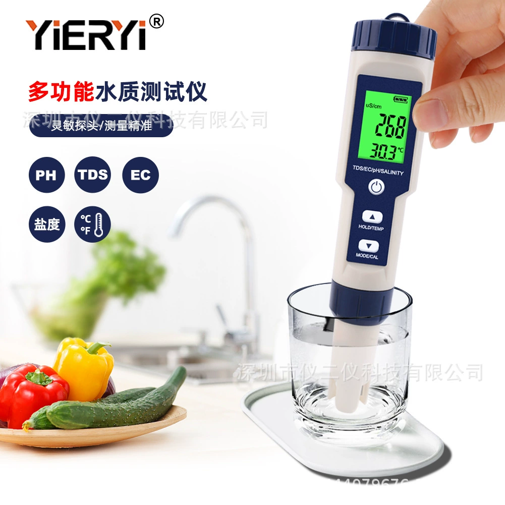 Тестер качества воды 5-в-1 9909phtds Проводимость 5-в-1 Ручка для проверки качества воды Аквакультура Морской резервуар Измеритель солености
