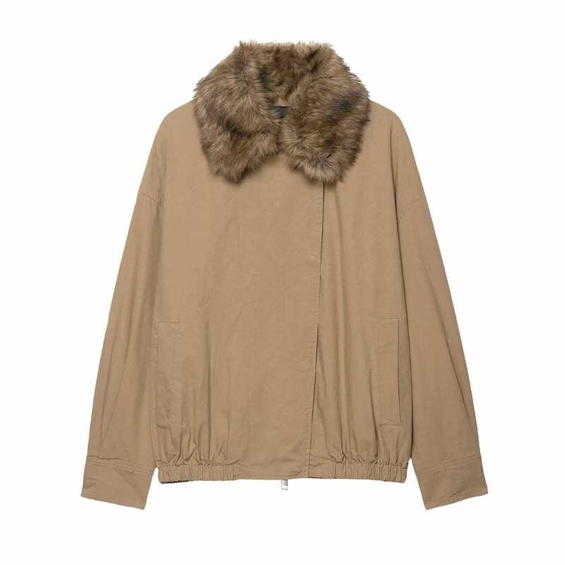 Cross-Border Foreign Trade Women's Autumn and Winter European and American Style Artificial Fur Collar Bomber Jacket