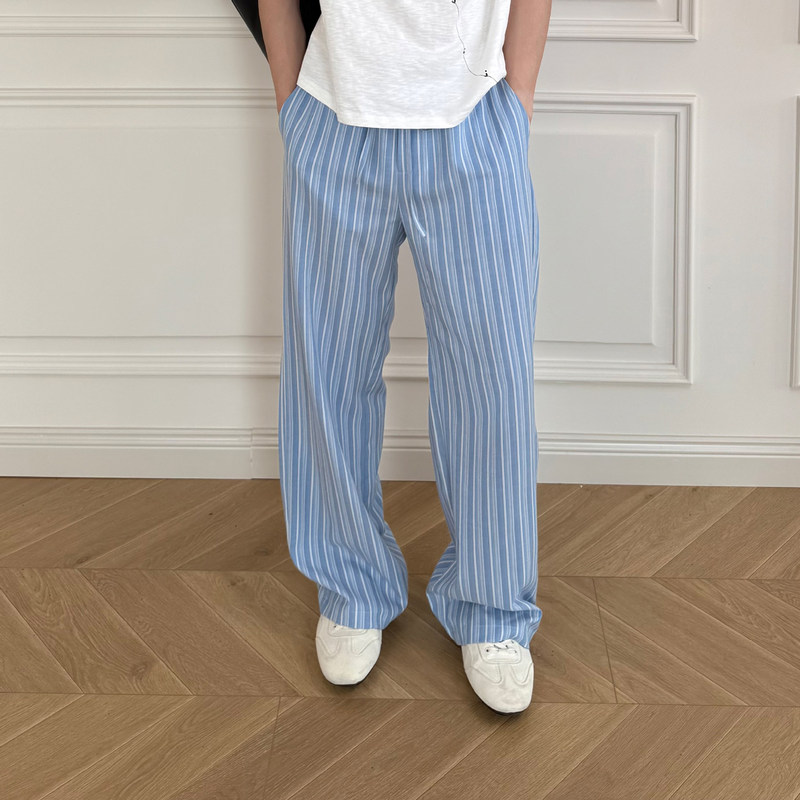 Stay the Night Make Friends with Your New "Zero-Feel" Striped A-Line Elastic Waistband Casual Pants