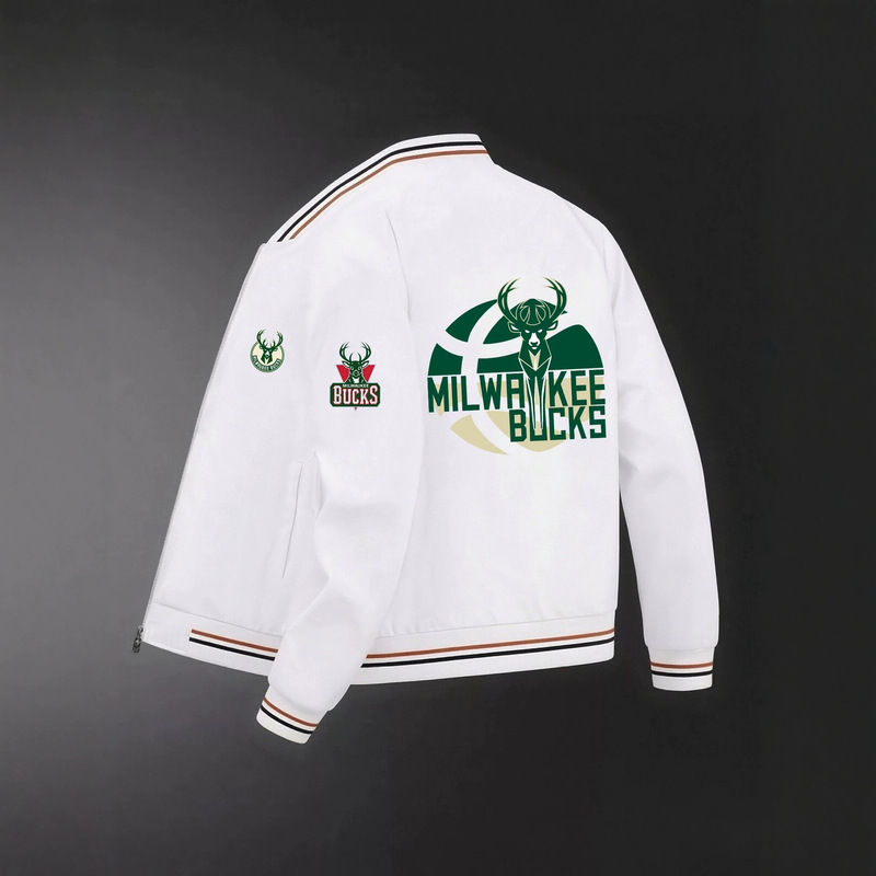 Cross-border best-selling Bucks team printed stylish baseball jacket basketball jacket top coat for men, casual European style trendy Cross-border best-selling Bucks team printed stylish baseball jacket basketball jacket top coat for men, casual European style trendy