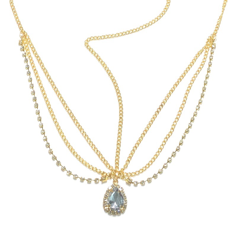 Cristal gota de agua colgante headwear CADENA DE LA frente europea y americana Cadena de diamantes accesorios para el cabello cadena de la cabeza banda de pelo étnico bohemio