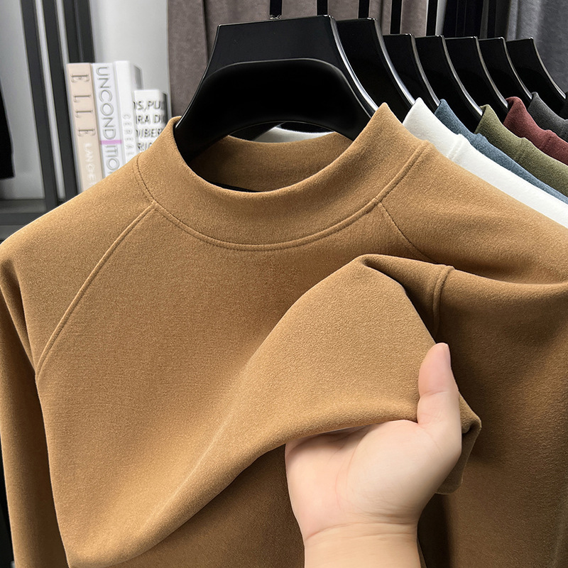 2025 Autumn/Winter New Sweatshirt Round Neck Long Sleeve German Velvet Solid Color Fleece Lined Thickened Comfortable Warm Base Shirt Top
