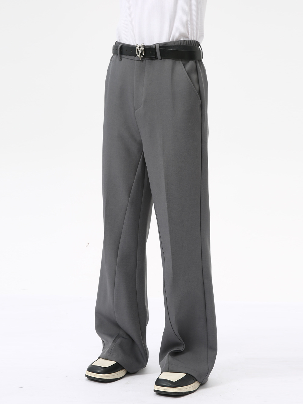 MTLCLOTHES ropa de hombre | Pantalones de traje estilo francés de alta gama, color sólido, casuales, sencillos, acampanados, estilo ligero y maduro, con caída elegante.