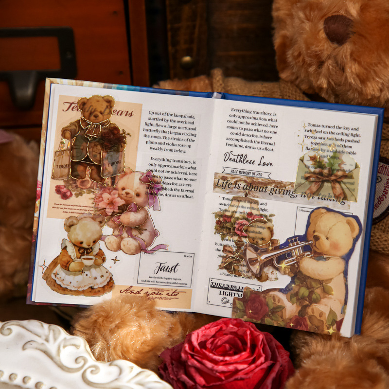 Bolsa de pegatinas Mr. Paper Caja de flores de oso Tema romántico Película de corte de alto valor Material de cuenta manual Decoración Bolsa de pegatinas de bricolaje