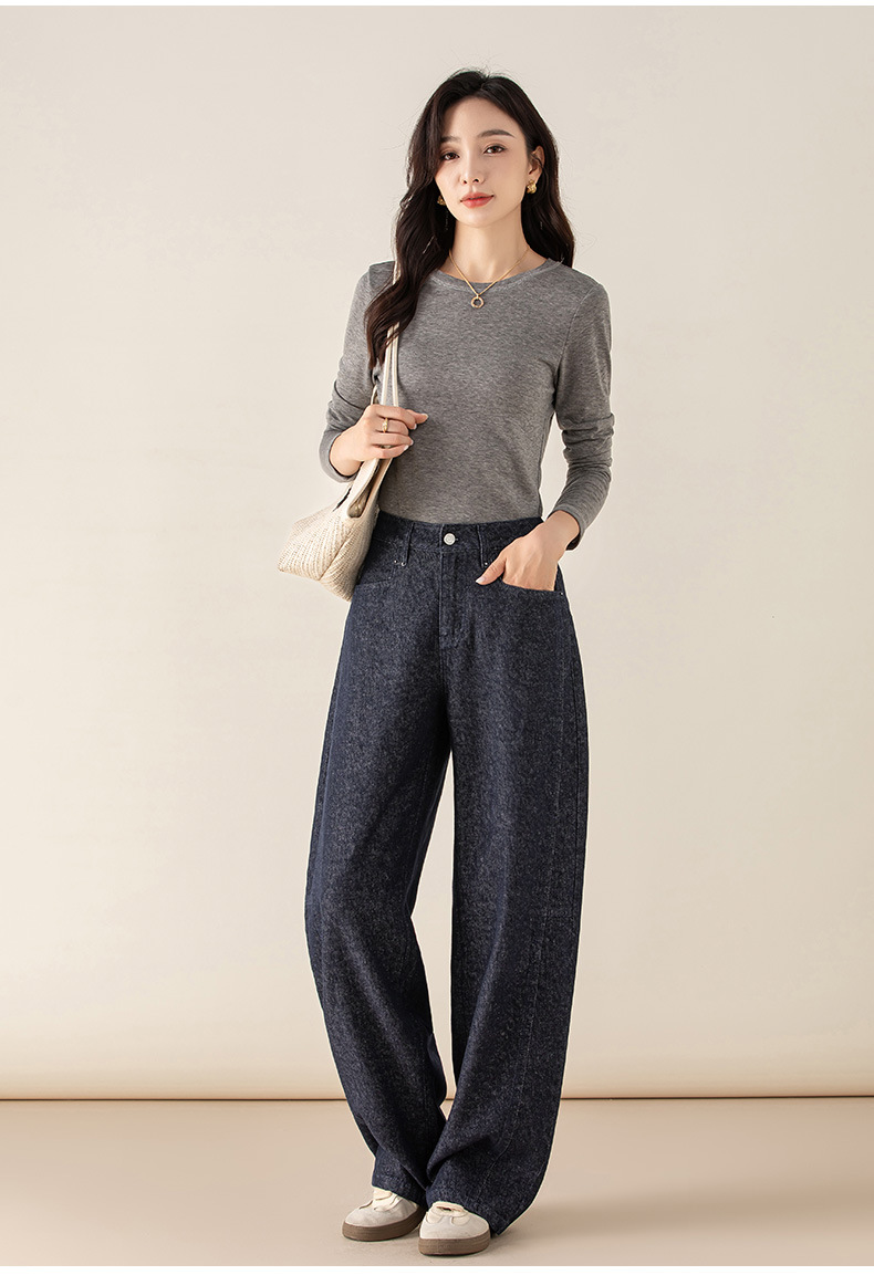 Quần jean ống rộng hình kén cotton-lan màu xanh cổ điển nữ phiên bản hẹp — màu xanh denim chi tiết 20