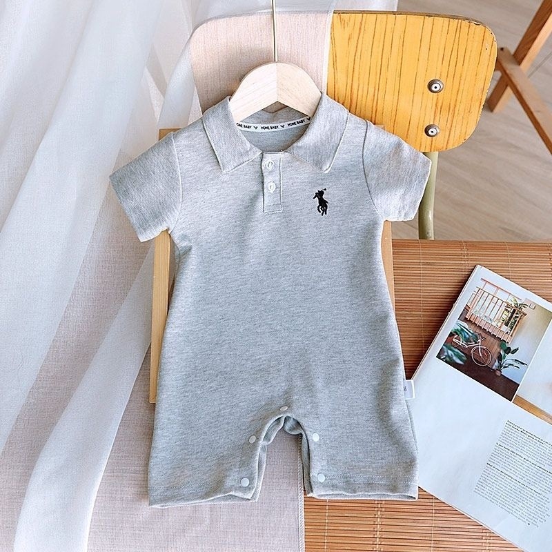 Embroidered Horse Half Sleeve Jumpsuit Gray