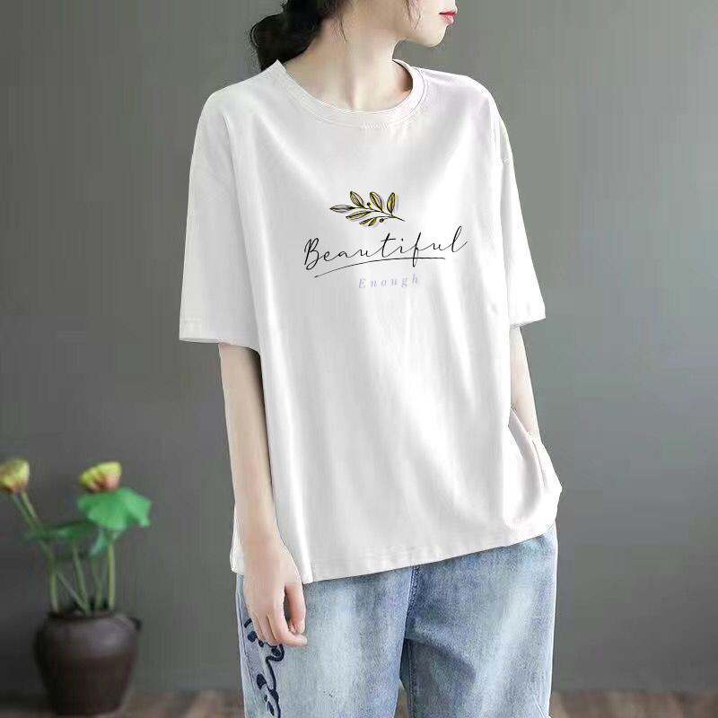 淘宝服ファッショングレー新しいラウンドネックルーズ半袖Tシャツ女性の新しいデザインの文学トップ|undefined