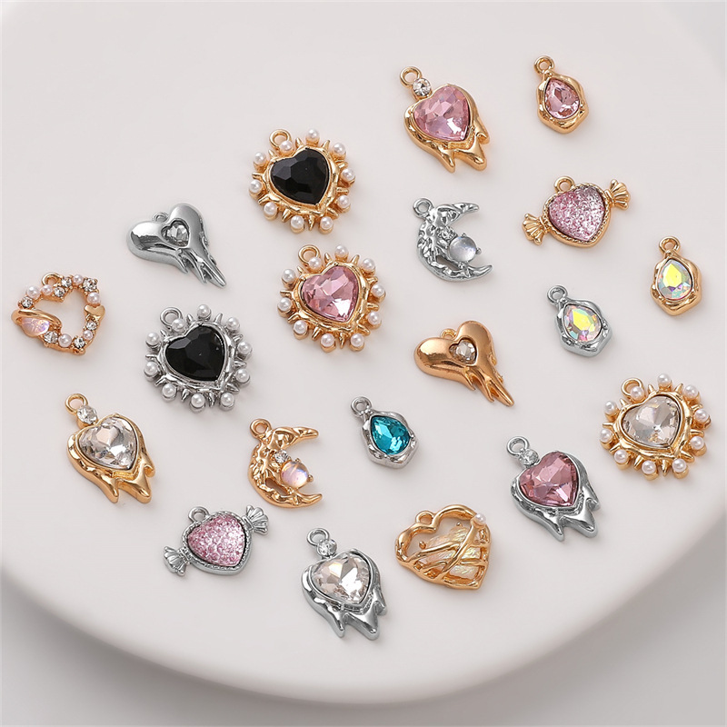 4g Weight Pendant Jewelry Making Type 1 Piece Glass Copper Heart Shape Rose Pendant DIY Jewelry Accessories Bracelets Necklace