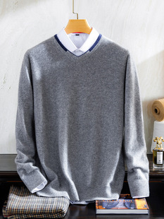 Autumn and Winter New Cashmere Sweater Men's V-neck Jacquard Sweater Casual Fashion Knitted Cashmere Base Shirt