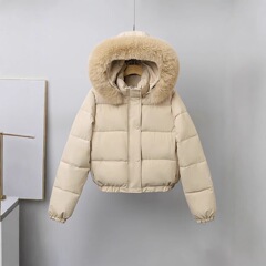 ヨーロッパとアメリカの綿服 2025 外国貿易ショート綿服女性のための香港スタイル冬韓国語版肥厚学生綿ジャケット毛皮の襟ジャケット滄州