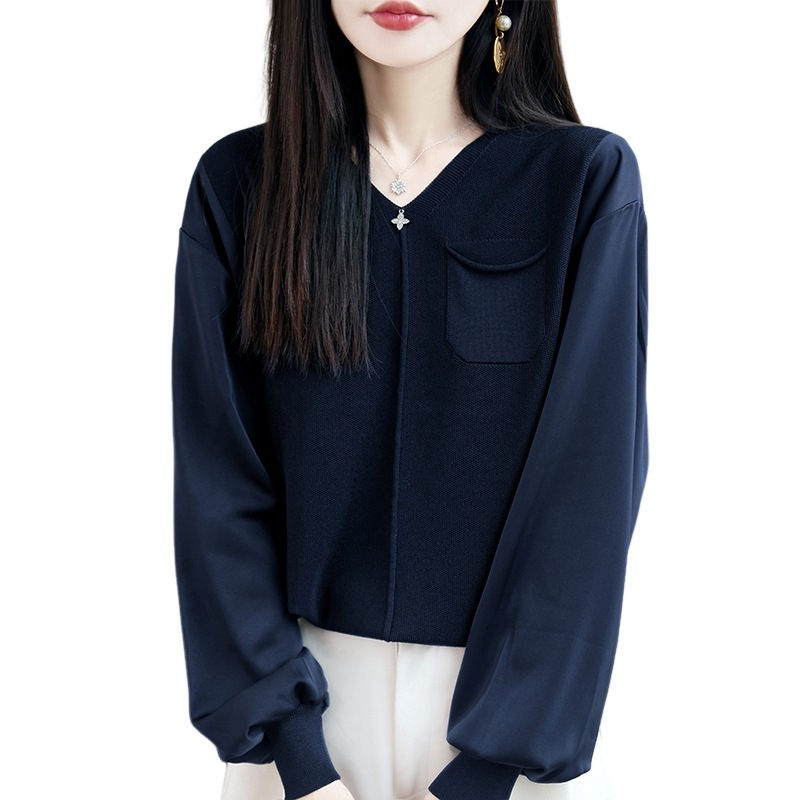春装V领露锁骨显瘦打底针织衫2025新款洋气遮肉短款上衣女薄小衫|undefined