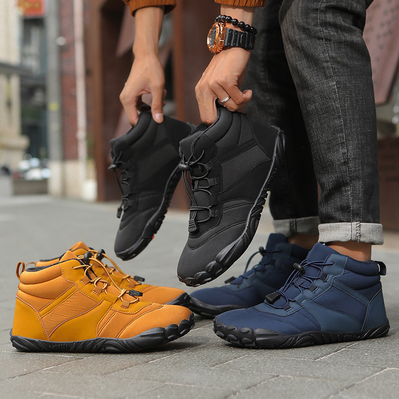 크로스 국경 도매 새로운 야외 다섯 손가락 기모 면화 신발 남자의 방수 미끄럼 방지 겨울 두꺼운 눈 부츠 여자의 하이킹 신발