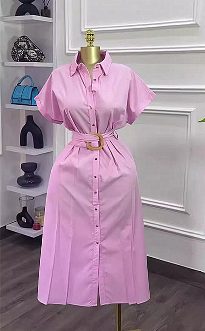 Women's Clothing Elegant Slimming Short Sleeved Shirt Dress Mid Length Solid Color American Style Autumn New Fashion_ecoleips.com