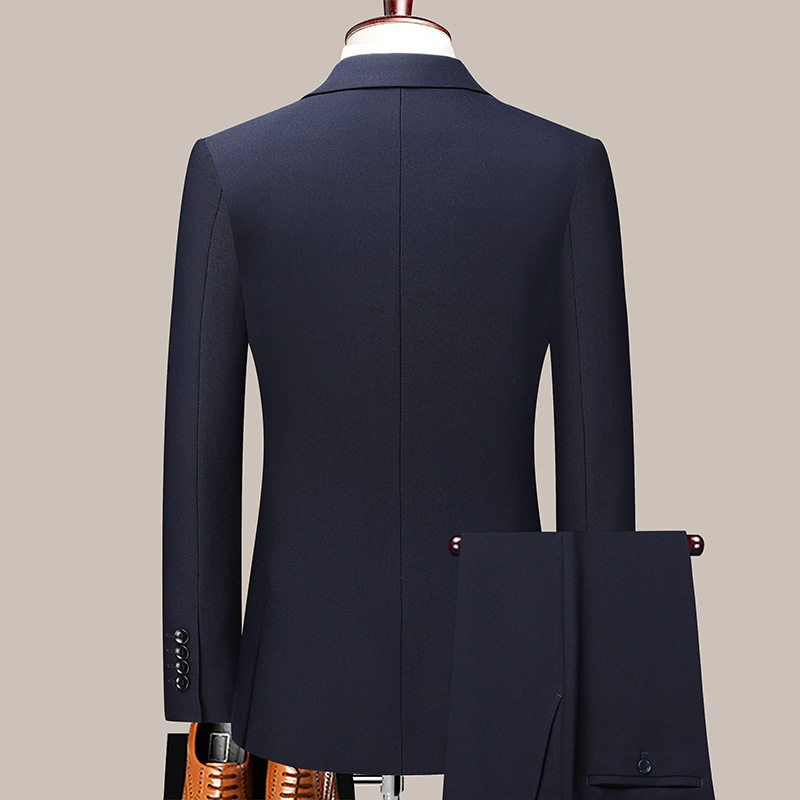 Bộ vest nam công sở dáng thon, áo vest một hàng cúc xẻ tà bên hông, phù hợp đi làm và dự đám cưới — Màu đen, Xanh navy, Đen xanh lục