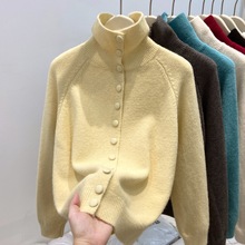 高领加厚毛衣外套女2025春季单排扣内搭针织开衫上衣大码软糯毛衣