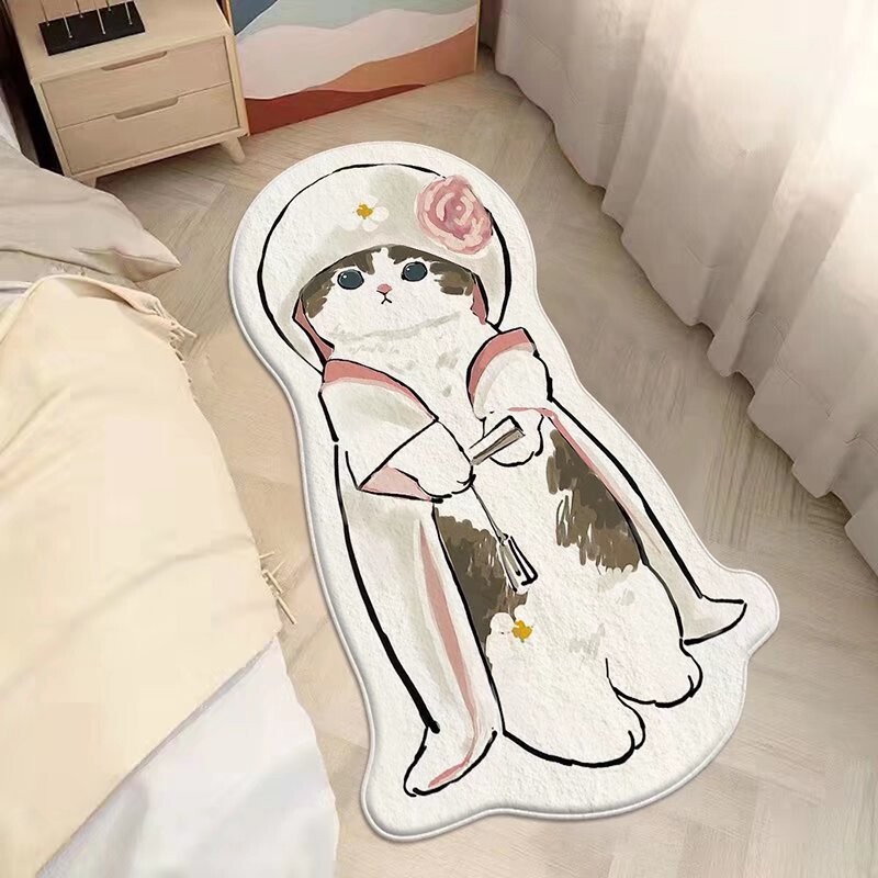 シンプルなアニメのかわいい猫の足のマットはカシミヤのじゅうたんの客間の寝室のベッドのサイドのじゅうたんの子供のマットのメーカーの卸売りをまねます。|undefined