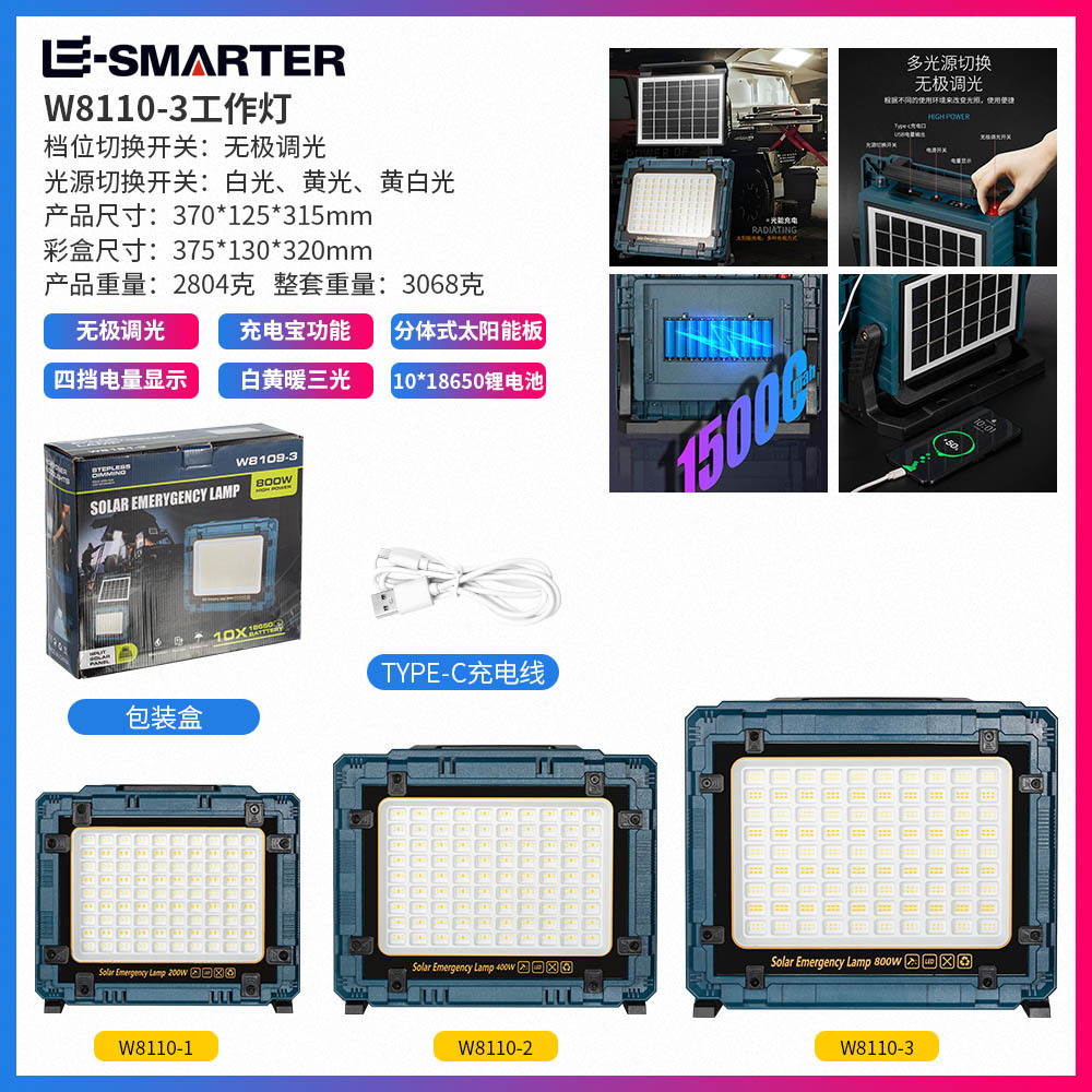 Luz de trabajo solar multifuncional transfronteriza al aire libre reparación camping luz de trabajo