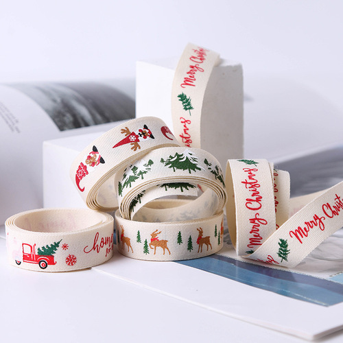 New Christmas plain cotton belt elk ribbon holiday packaging diy handmade bow bouquet cake baking belt