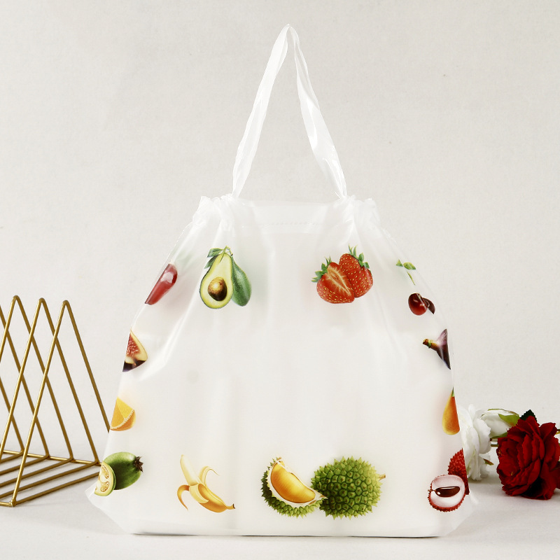 现货水果印花塑料手提袋水果店外卖打包袋抽绳束口1包50个起批