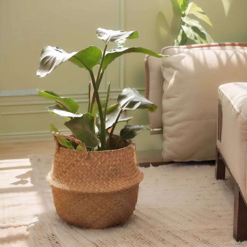 北欧花篮手提编织篮花盆草编竹编植物草编落地折叠草编包篮子编织