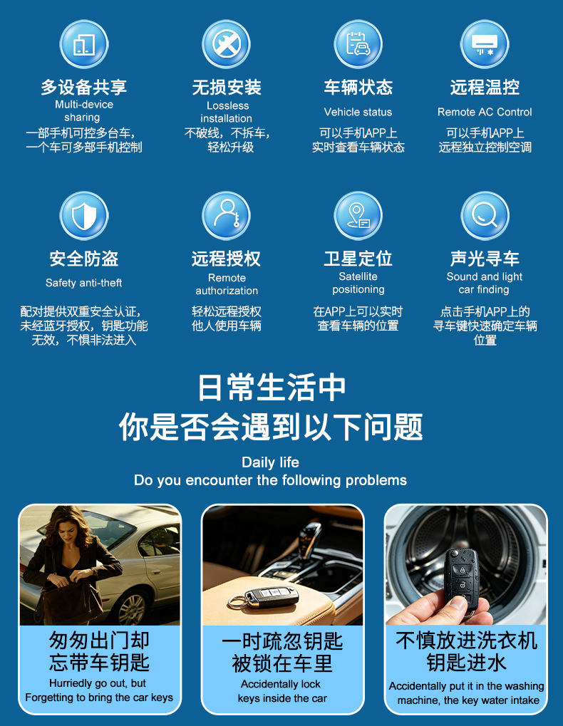 Car Key Suitable for Audi Q5A4L, with Sensor Keyless Entry, Remote Start, Digital Key, and Mobile Phone Control
