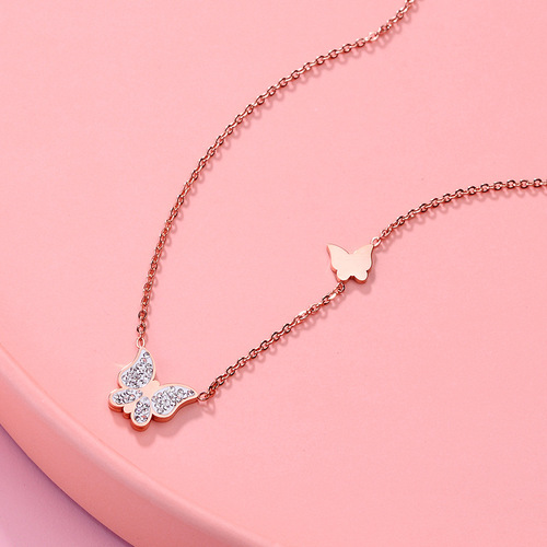 Titanium Steel Colorless Butterfly Necklace Women's Clavicle Chain  New Trendy Light Luxury Niche High-end Internet Celebrity Necklace