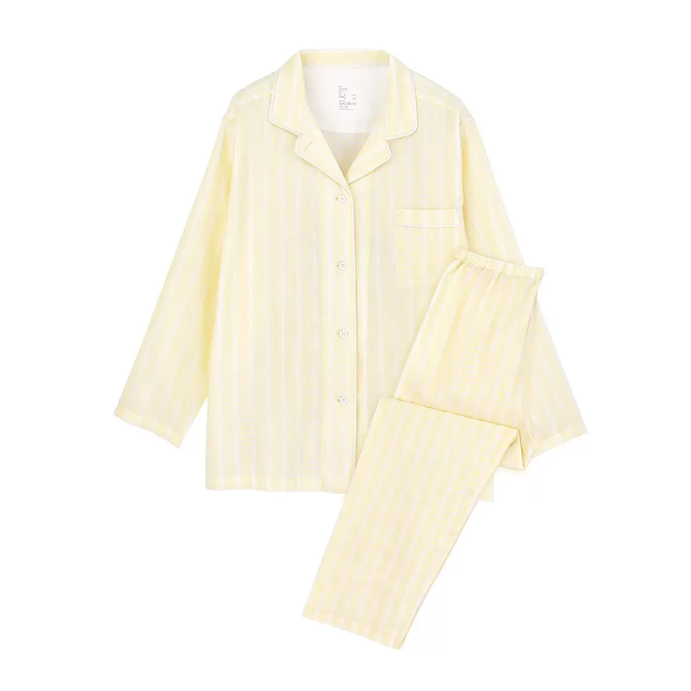 良品新款50s双层纱织无侧缝睡衣 无印家居服套装全棉男女款薄荷曼