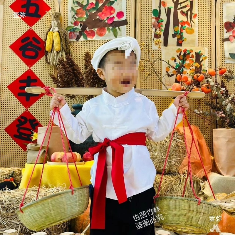 幼儿园小扁担道具孩子表演节目竹筐箩筐儿童竹制玩具游戏扁担|undefined