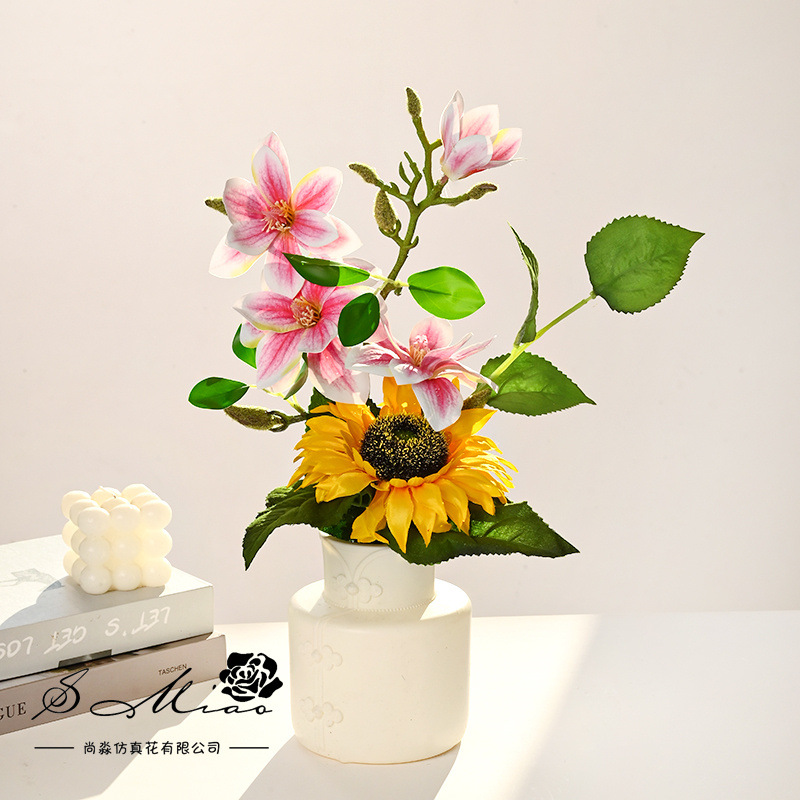 Simulación de flores magnolia flores de sol bonsai decoración creativa fábrica directa de plantas verdes artificiales flores falsas imitación de maceta image 5