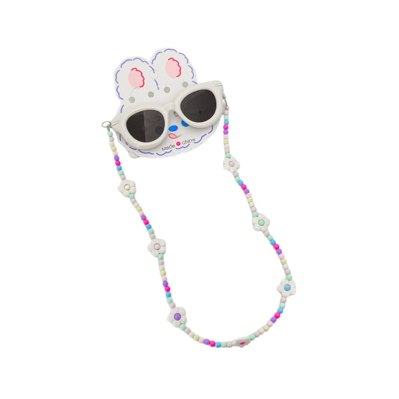 ins verano dopamina niños gafas de sol con cadena conjunto de gafas de sol anti-UV bebé colgar cuello