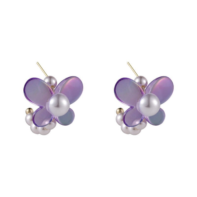 Korean style candy color transparent acrylic butterfly pearl earringspicture3