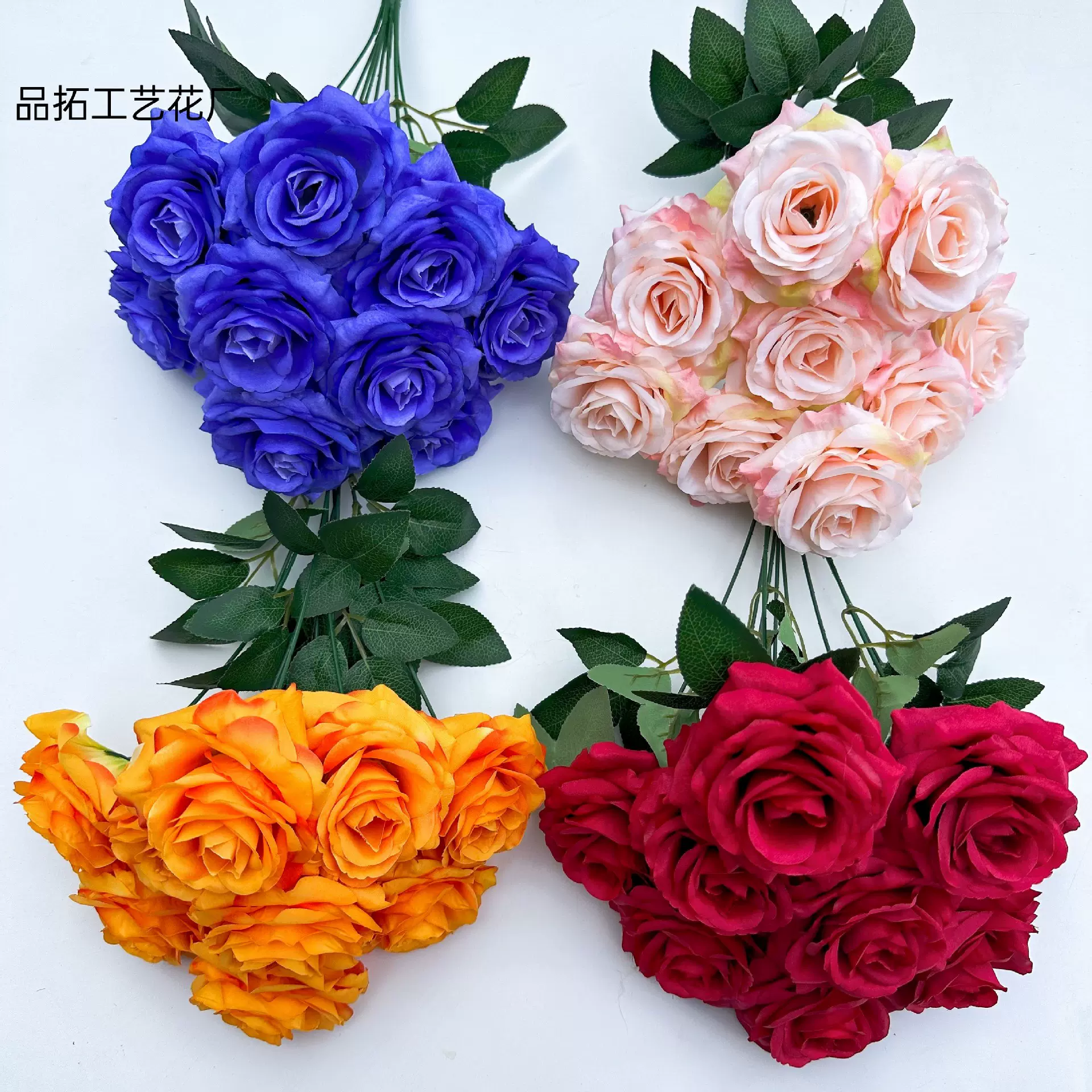 新款欧式把束冰雪玫瑰钻石仿真花外贸家居婚庆摆放假花手捧花绢花