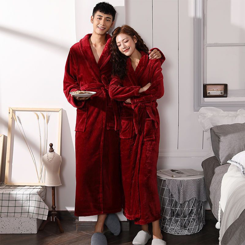두꺼운 긴 플란넬 나이트가운 여성의 겨울 아침 가운 커플의 잠옷 목욕 가운 남자 산호 양털 목욕 가운 가을과 겨울