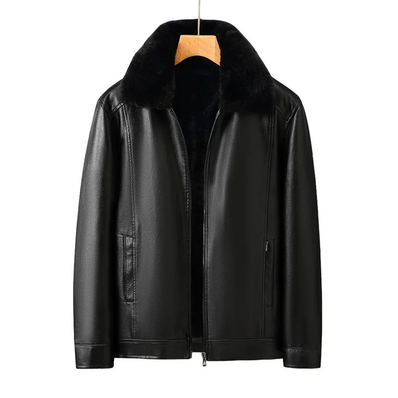 Кожаная куртка среднего и пожилого возраста, Мужская Новая зимняя утолщенная кожаная куртка на флисовой подкладке, Оптовая поставка с фабрики, протекающие реки и озера