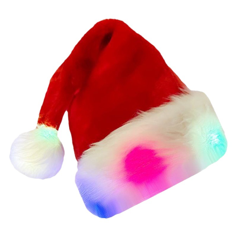 Gorro navideño con luz LED de felpa para adultos y niños, gorro navideño para fiestas, disfraz, decoraciones navideñas transfronterizas.