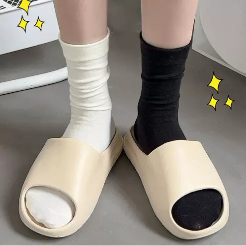 春秋冬季白色堆堆袜子女中筒保暖防臭月子袜ins潮无骨袜宠物长袜