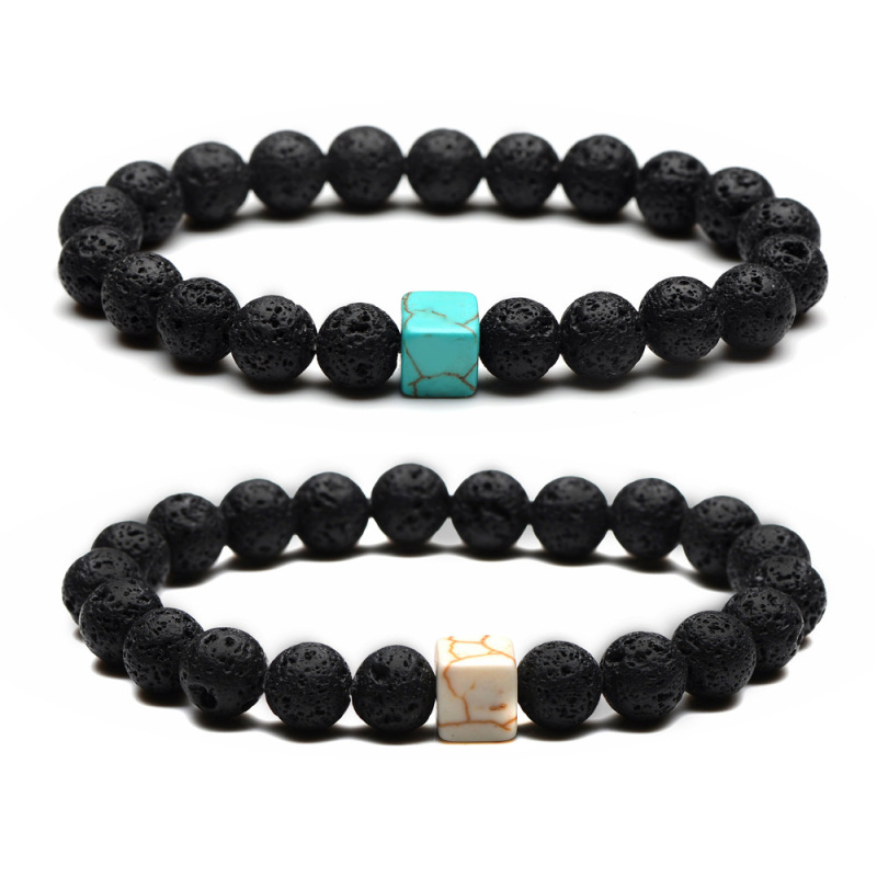 Lansong Square White Pine Bracelet Couple Friendship Distance Volcanic Stone Bracelet Cross-border for Amazon Jewelry Lansong Square White Pine Bracelet Couple Friendship Distance Volcanic Stone Bracelet Cross-border for Amazon Jewelry